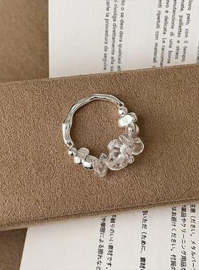 2025不规则白水晶碎银子戒指简约设计感个性百搭时尚潮流通勤指环