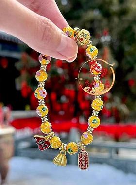 2025黄色景泰蓝繁花系列莲蓬葫芦手链香灰琉璃金箔转运珠景区手串