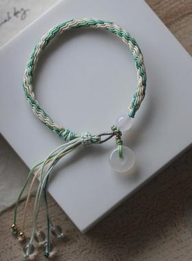 2025小红书热款荔枝冻平安扣14mm左右轮回手绳绿色复古民族手链女