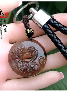 2025年属牛玄武赐宝天然冰种黑曜石玄武衔芝招财纳福钥匙扣吊坠