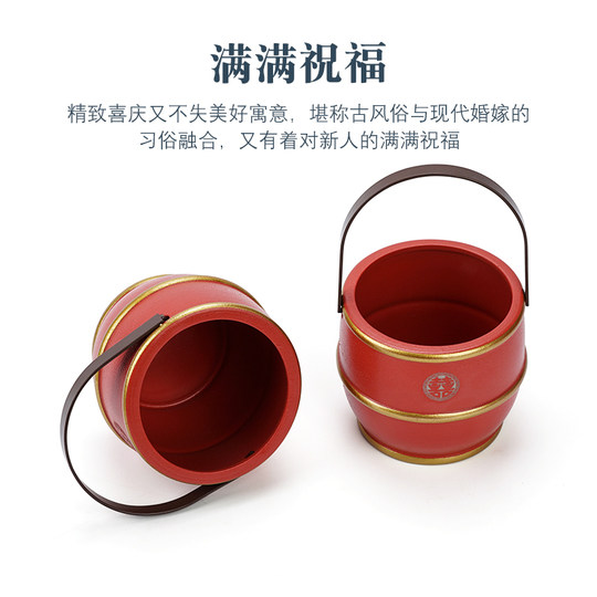 新人结婚子孙桶婚庆用品摆件婚房陶瓷子孙宝桶娘家用陪嫁红色喜桶