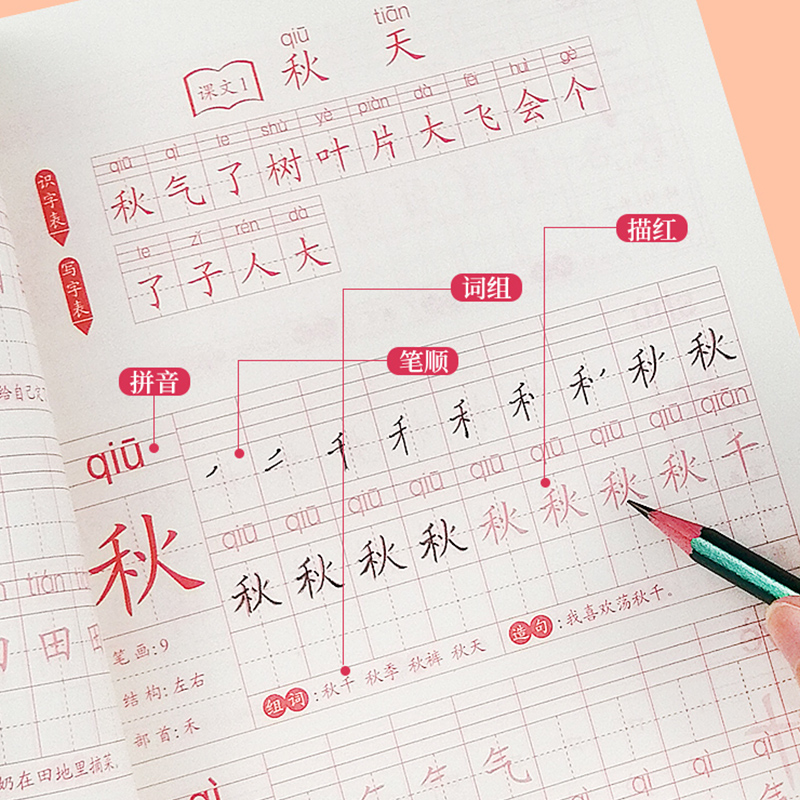 一二三年级生字描红本同步铅笔字帖 璎璐母婴描红本/涂色本