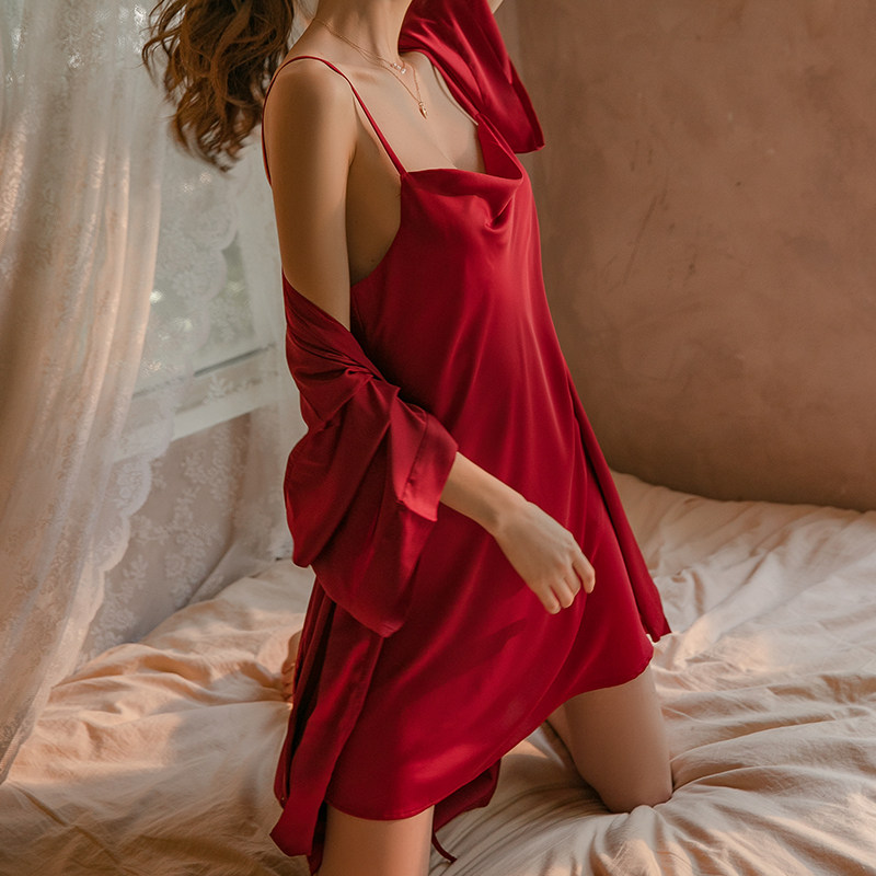 性感春秋款2021年新款冰丝长袖睡裙 有品女郎睡裙