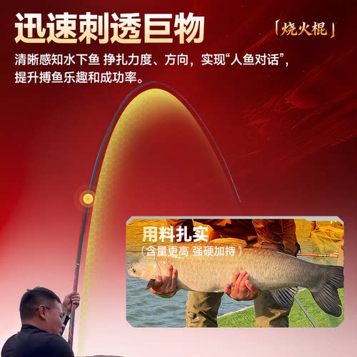 创威烧火棍二代大物竿青鲟巨物台钓鱼竿手竿手杆超轻硬轻量鲢鳙竿 - 图1