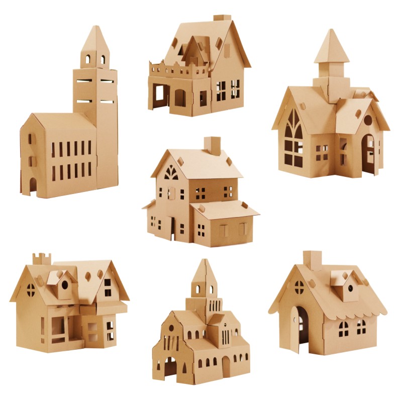 手工diy儿童幼儿园纸盒模型 宝宝创意拼装制作品纸箱房子涂色小屋 - 图1