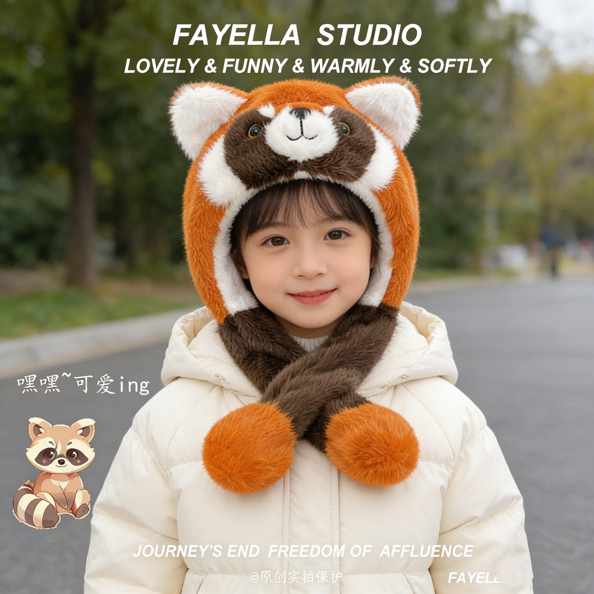 儿童帽子冬季可爱卡通小浣熊毛绒雷锋帽女秋冬保暖护耳帽会动耳朵,淘宝优惠券,粉丝福利购,淘宝优惠卷