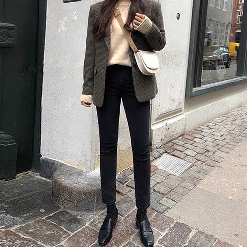 黑色烟管直筒2020春秋新款牛仔裤 水怜服饰牛仔裤