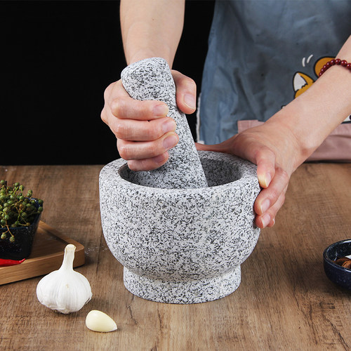 石臼家用捣蒜器蒜捣药罐研磨器碾蒜器蒜臼子花岗岩芝麻白蒜泥器杵 - 图1