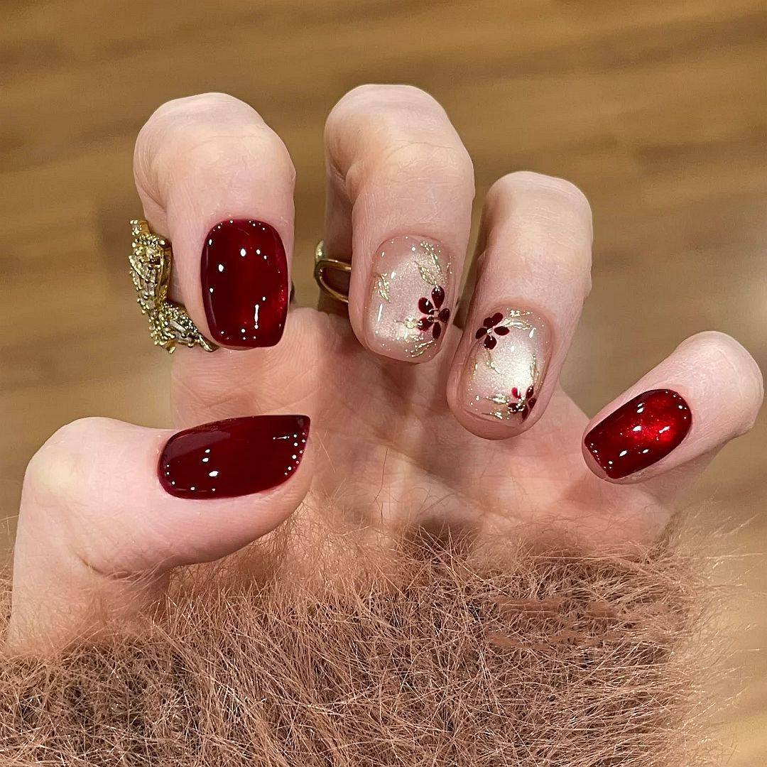 新款复古鎏金秋冬红宝石玻璃珠手猫眼工美甲显白短款气质高级穿戴,淘宝优惠券,粉丝福利购,淘宝优惠卷