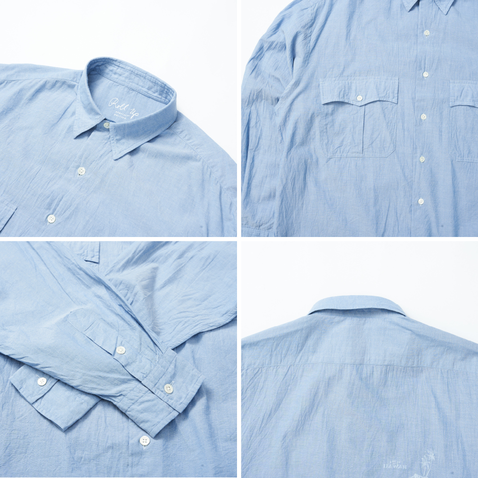 PORTER CLASSIC 春夏新品尚布雷卷袖衬衫男RADIANCE-Blue - 图1