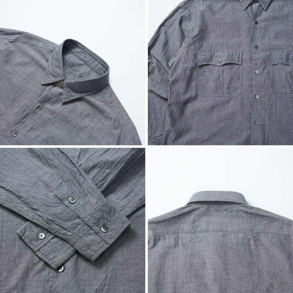 PORTER CLASSIC 春夏新品尚布雷卷袖衬衫男RADIANCE-Blue - 图0