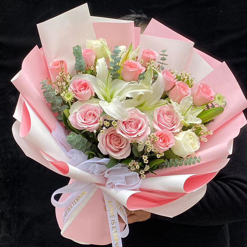 康乃馨百合花束送妈妈送长辈生日深圳广州鲜花速递全国同城配送店