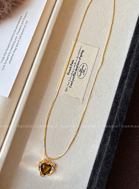 时尚叠戴~美拉德爱心吊坠项链女款高端串珠锁骨链小众毛衣链配饰