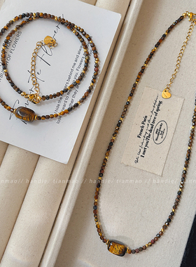 美拉德方形吊坠串珠项链女款2025新款高端轻奢小众锁骨链颈链配饰