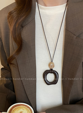 不规则圆环吊坠项链女复古民族风高级感长款毛衣链搭衣服挂脖配饰