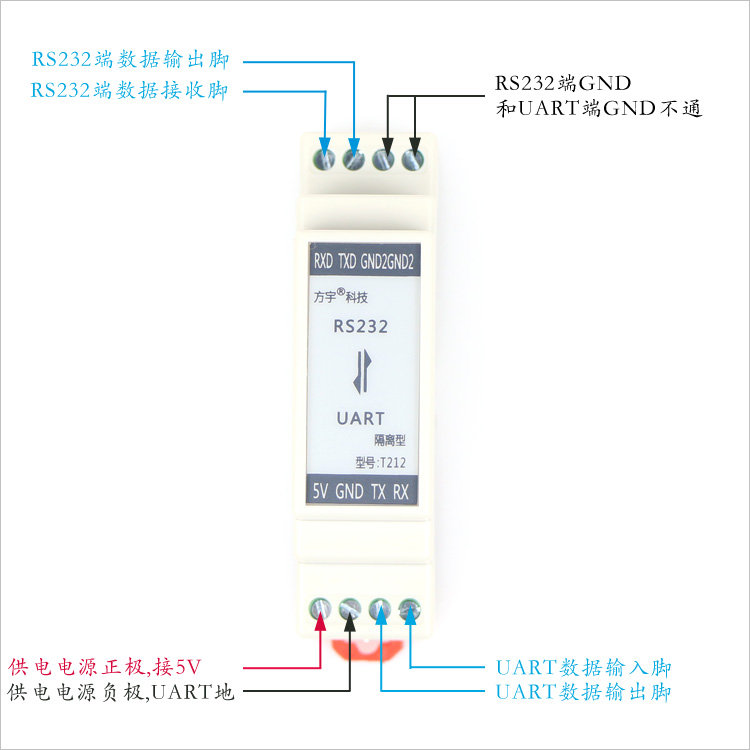 工业级RS232转TTL/UART双向通信模块/隔离/带外壳 /接线端子/T212 - 图1