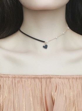 怦然心动红色爱心颈链锁骨链女超仙珍珠网红项链choker情人节礼物