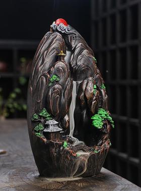 跨境 树脂倒流香炉家居摆件工艺品 创意高山流水瀑布回流薰香炉定