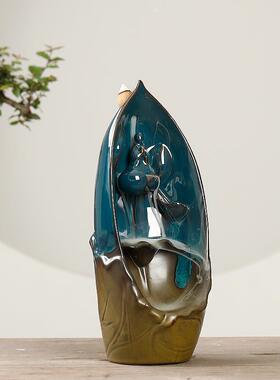 跨境 德化陶瓷倒流香炉 简约荷叶无相观赏烟倒流香薰炉陶瓷摆件定