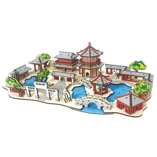 苏州园林 高难度积木成人木质diy立体拼图中国风建筑仿真模型玩具 - 图3