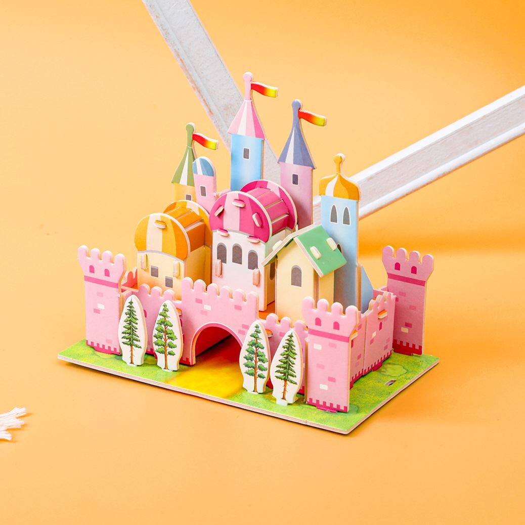 3d立体拼图城堡建筑房子模型纸质幼儿园儿童玩具益智摆摊-图1