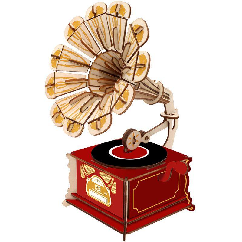 留声机木制3D立体拼图儿童拼装仿真乐器模型DIY活动材料地摊玩具,淘宝优惠券,粉丝福利购,淘宝优惠卷