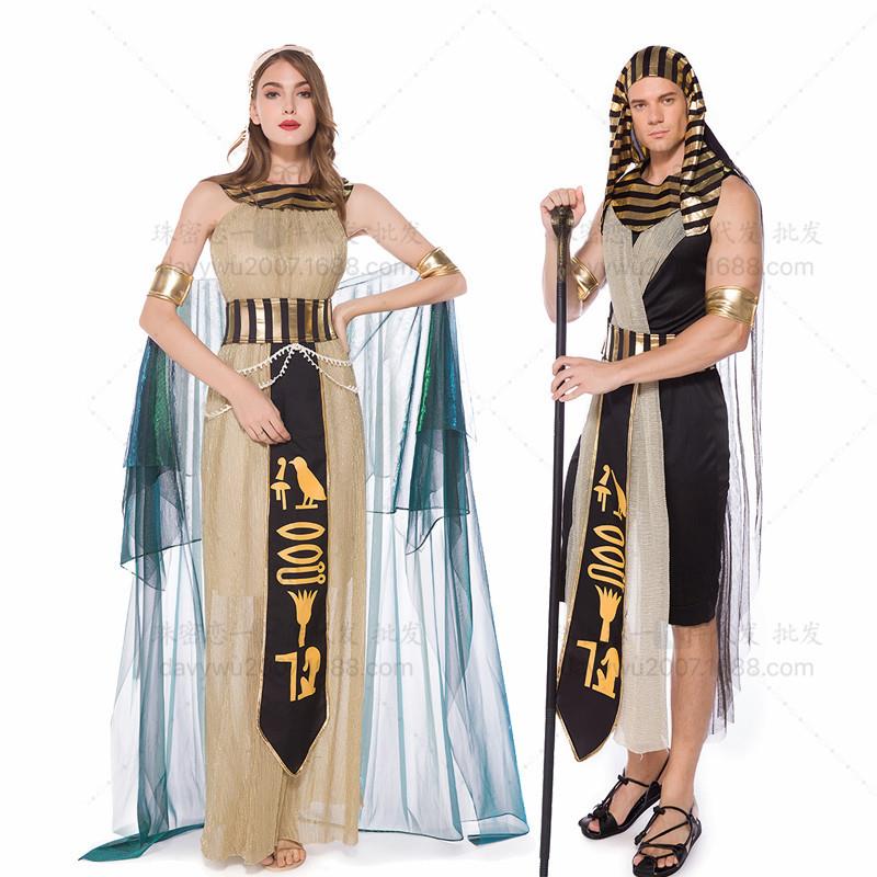 情侣万圣节希腊男神cosplay服装 埃及法老服饰 古希腊女艳后长袍 - 图0