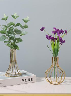 轻奢金色铁艺透明花瓶插花水培容器家居软装餐桌客厅装饰品摆件定