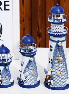 新款闪光海洋铁皮灯塔创意居家摆件 铁质工艺品地中海风情金属工