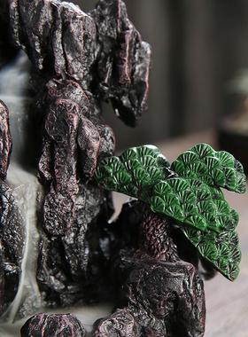 跨境供应树脂工艺品家居摆件香炉 创意高山流水LED灯饰品倒流香炉