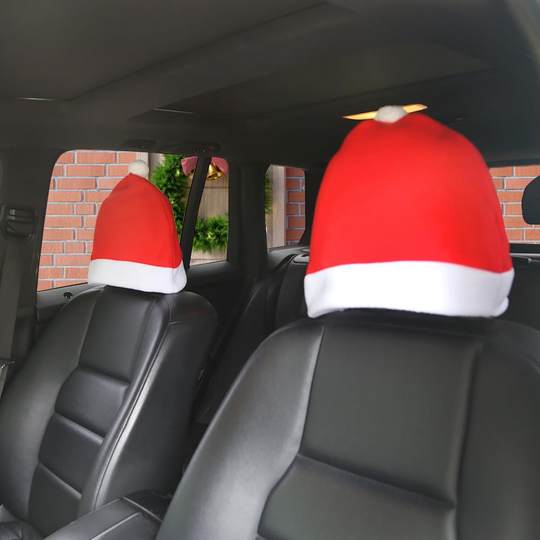 圣诞节装饰红色拉绒布圣诞汽车椅子套节日气氛布置汽车靠背椅子套