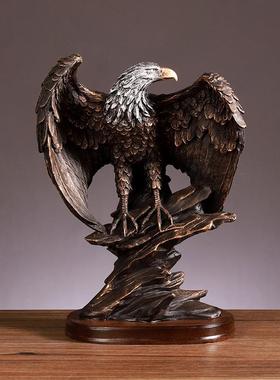 欧式复古老鹰摆件办公室桌面书柜酒柜装饰摆设大鹏展翅树脂工艺品