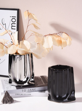 陶瓷花瓶布袋现代简约鲜花插花花器餐桌电视柜样板房家居饰品摆件