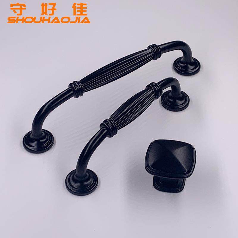 直销锌合金黑色拉手实心欧式现代拉手橱柜衣柜门把手家具五金定制 - 图2