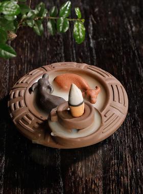 静尘 跨境厂家直销紫砂倒流香炉 创意八卦扭转乾坤回流香薰炉摆件
