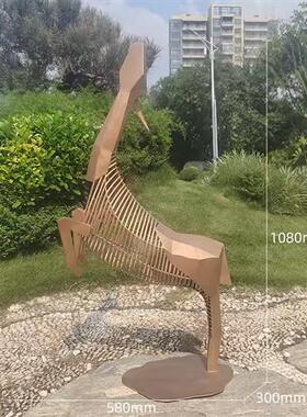 大型金属钢丝鹿创意镂空摆件北欧风格家居动物抽象落地雕塑品