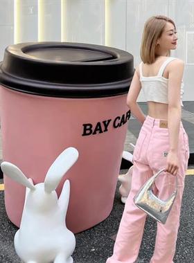 网红咖啡杯玻璃钢雕塑咖啡店门口商场打卡氛围感落地装饰大型摆件