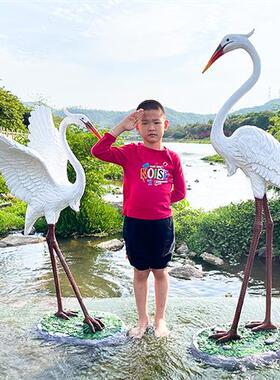 玻璃钢仿真白鹭雕塑仙鹤丹顶鹤摆件水池造景户外园林景观装饰小品