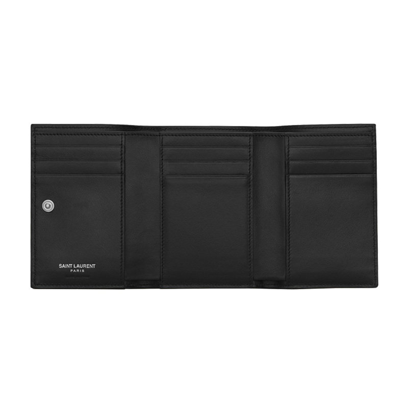 圣罗兰男女通用三层式折叠真皮钱包 YISHEHUI海外女士包袋