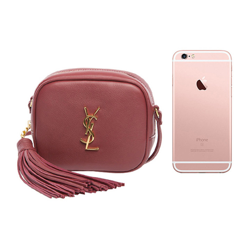 圣罗兰女士牛皮红色流苏装饰斜挎包 YISHEHUI海外女士包袋