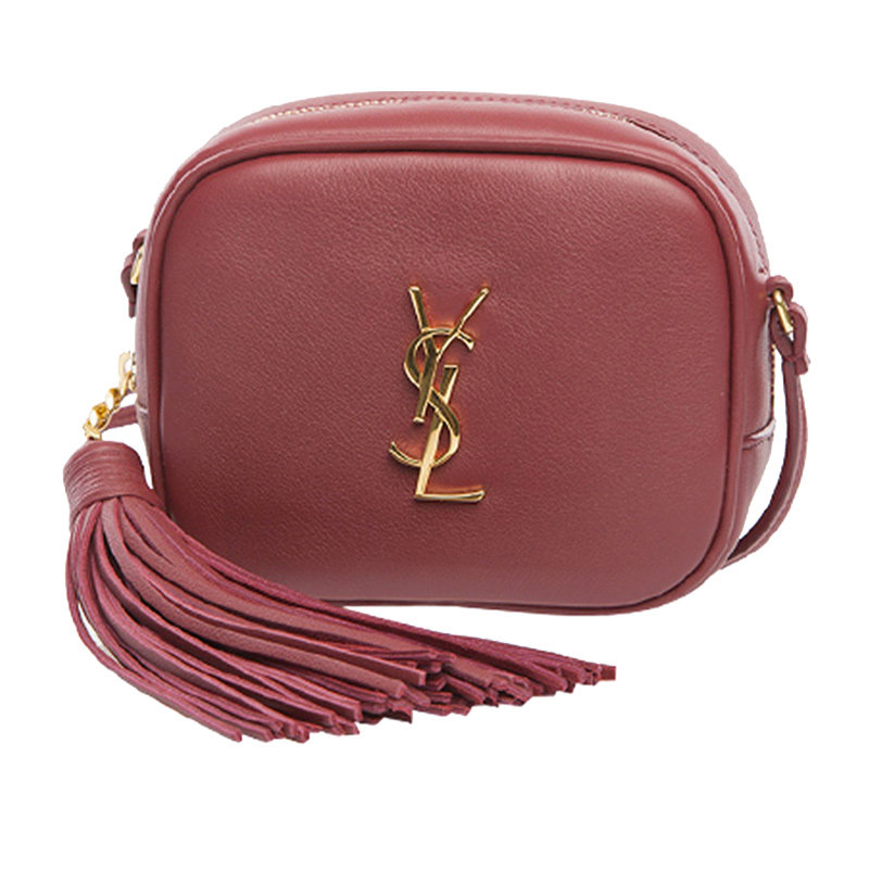 圣罗兰女士牛皮红色流苏装饰斜挎包 YISHEHUI海外女士包袋