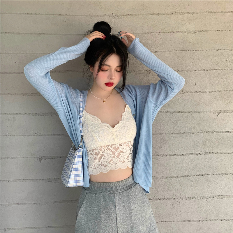 夏季外套+蕾丝小吊带直筒运动开衫 森丽顿蕾丝衫/雪纺衫