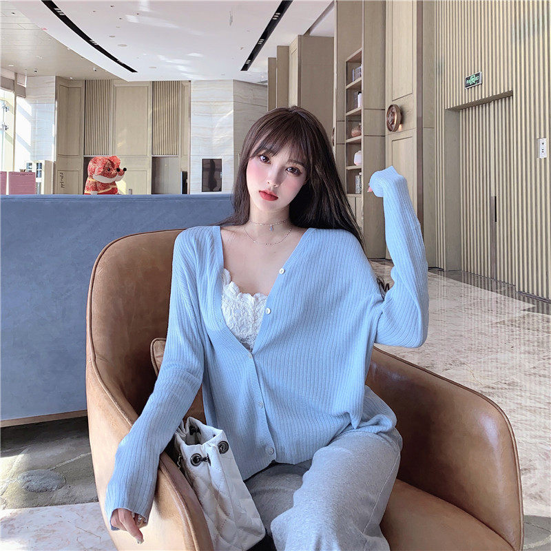 蕾丝吊带+针织高腰垂感直筒女开衫 森丽顿蕾丝衫/雪纺衫