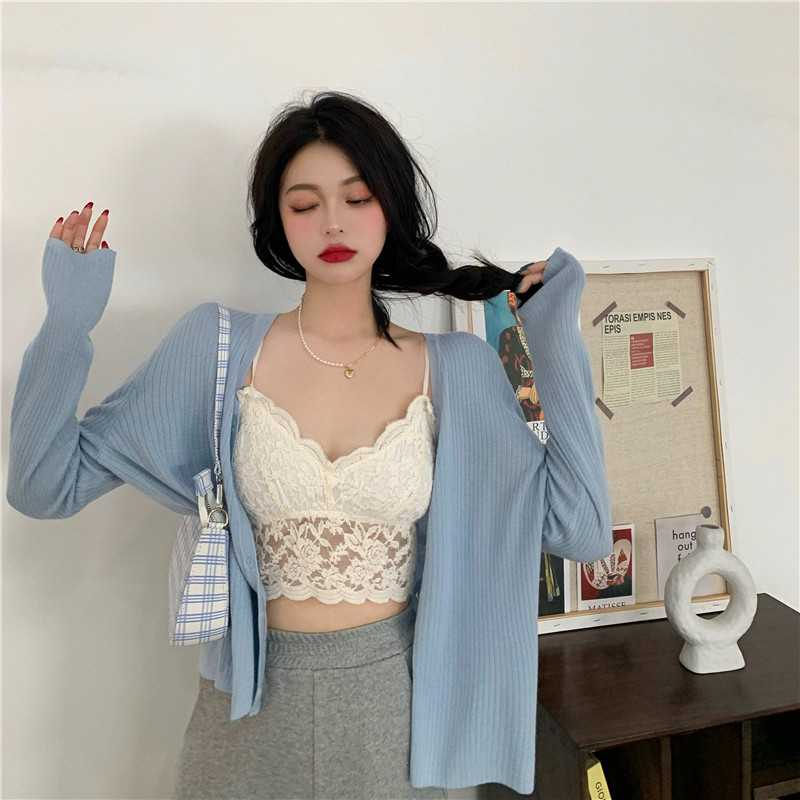 夏季外套+蕾丝小吊带直筒运动开衫 森丽顿蕾丝衫/雪纺衫