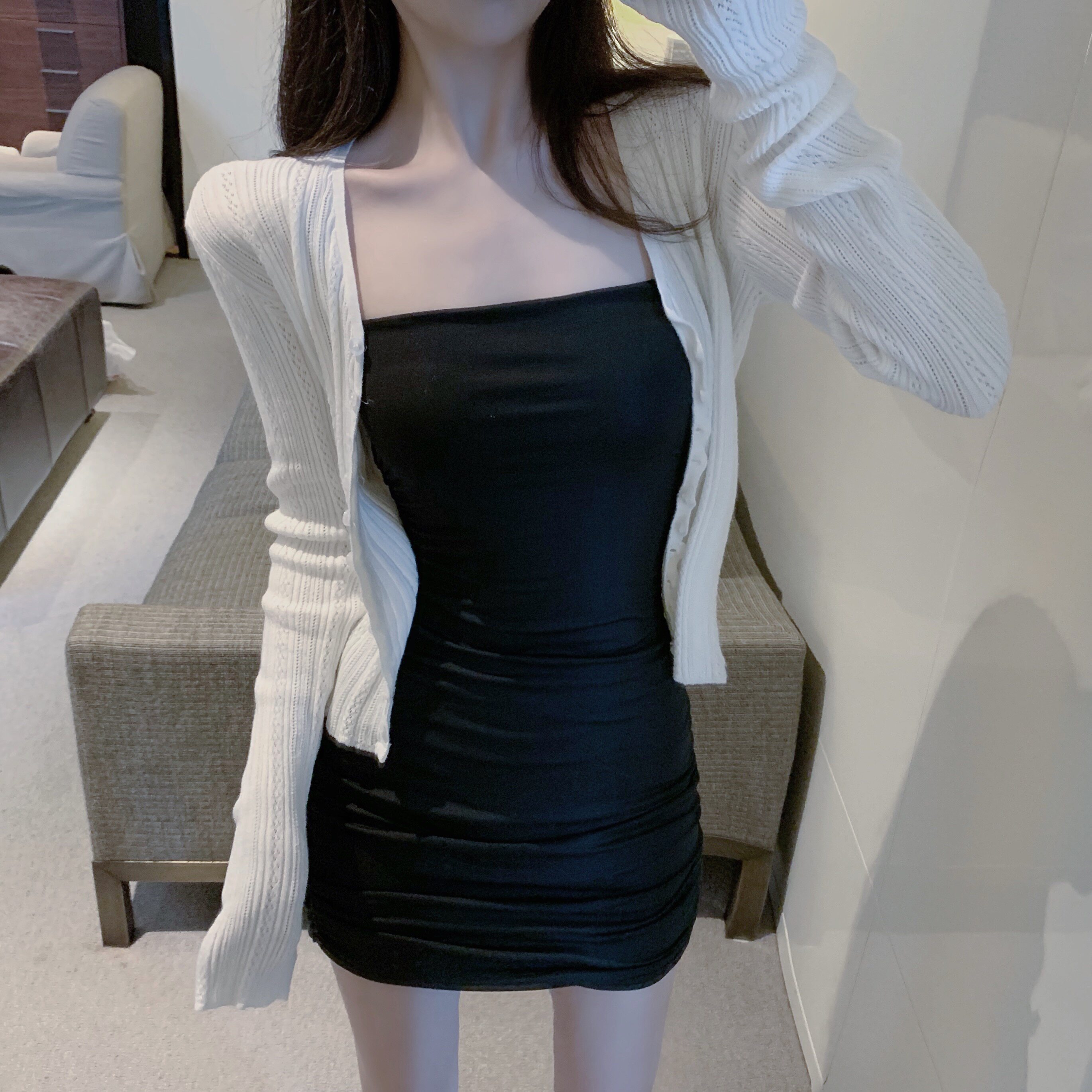 开衫港风时尚两件套装裙女 森丽顿蕾丝衫/雪纺衫