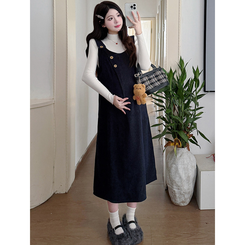 孕妇连衣裙藏蓝色套装秋冬2026新款百搭显瘦不显怀背心裙两件套女,淘宝优惠券,粉丝福利购,淘宝优惠卷