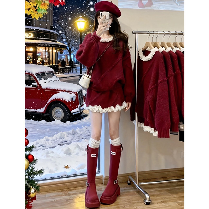 孕妇连衣裙套装秋冬2026新款孕妈过年红加厚针织毛衣半身裙两件套,淘宝优惠券,粉丝福利购,淘宝优惠卷