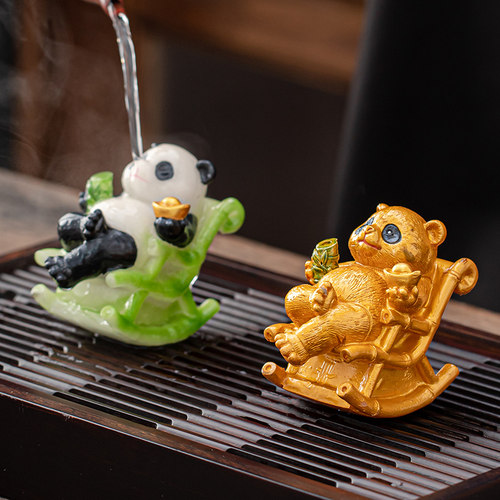 豪跃变色茶宠摆件招财熊猫摇摇椅精品可养茶桌摆设饰品茶具茶道 - 图2