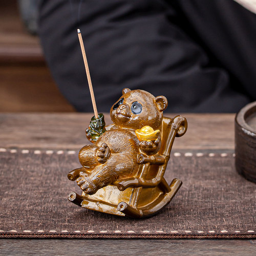 豪跃变色茶宠摆件招财熊猫摇摇椅精品可养茶桌摆设饰品茶具茶道 - 图3