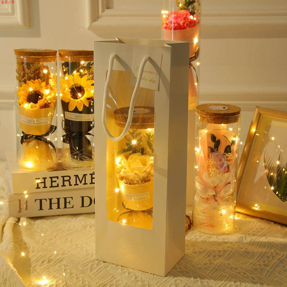 情人节花束玻璃瓶摆件永生花干花满天星花七夕节礼物送妈老师老婆